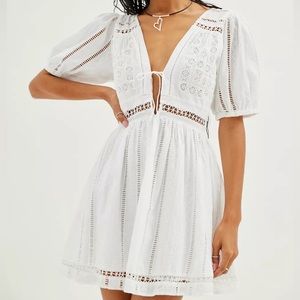 UO Marlee Eyelet Puff Sleeve Mini Dress
